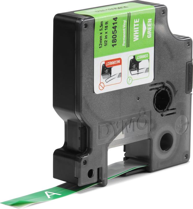 Produktbild Dymo Rhino 12mm weiß auf grün Vinyl (1.20 cm, Grün)