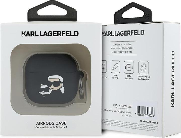 Actual product image Karl Lagerfeld KLA4RUNKCHK AirPods 4 cover black/black Silicone Karl&Chaupette Head 3D (Headphone sleeve)