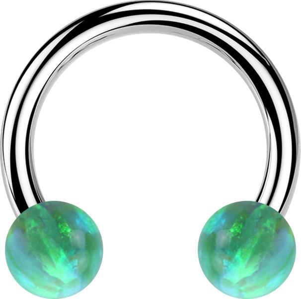 Image du produit Star Piercing Micro Circular Barbell argent avec deux boules opale verte (Acier chirurgical 316L, sans laiton)