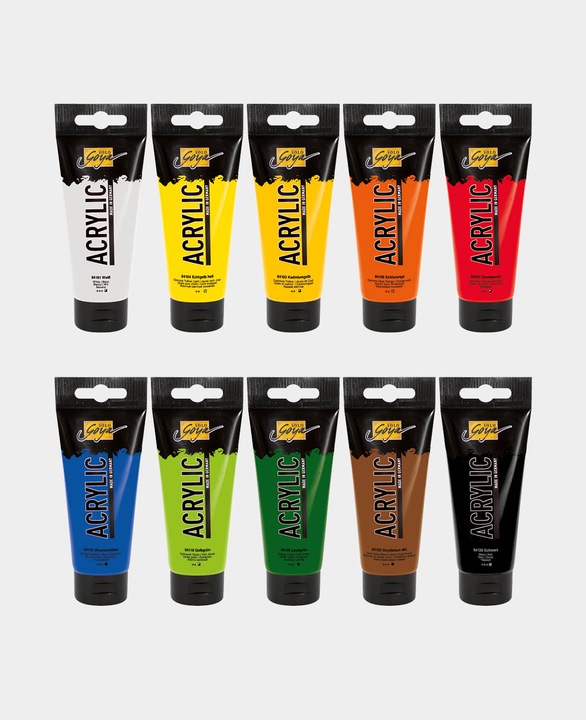 Produktbild Solo Goya Acrylic 10er Set (Schwarz, Weiss, Echtorange, Ultramarinblau, Oxydbraun dunkel, Gelbgrün, 1000 ml)
