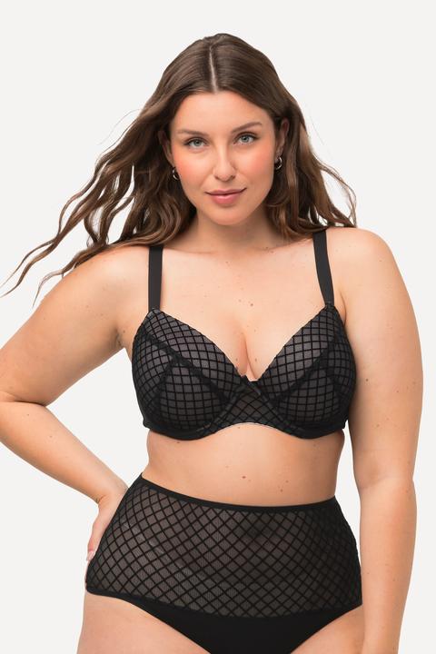 Actual product image Ulla Popken Velvet Checked Sheer Mesh Underwire Bra (90 B)