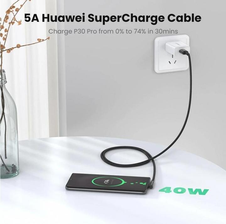 Image du produit Ugreen Câble USB vers USB-C US317 Angle, 2m (noir) (2 m, USB 2.0, 50 W)