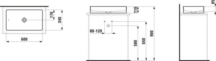 Actual product image Laufen Living washbasin 60X34 cm ceramic Sapphire without tap hole and overflow (340 mm, 600 mm)