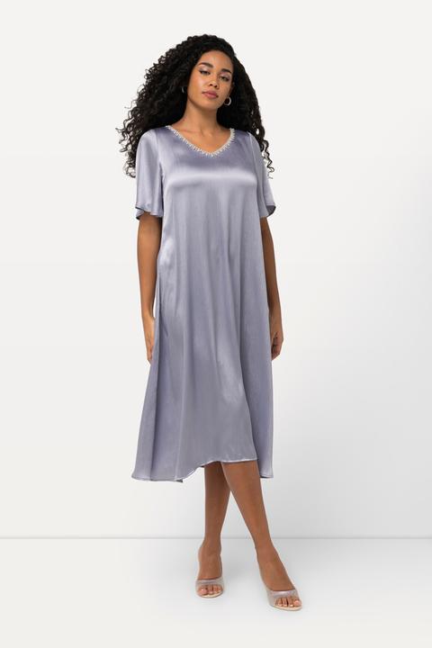 Actual product image Ulla Popken Satin Finish Short Sleeve V-Neck Dress (50, 52)