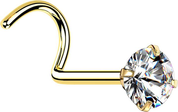 Produktbild Star Piercing Nasenstecker gebogen vergoldet runder Kristall silber gefasst (ohne Messing, Chirurgenstahl 316L)