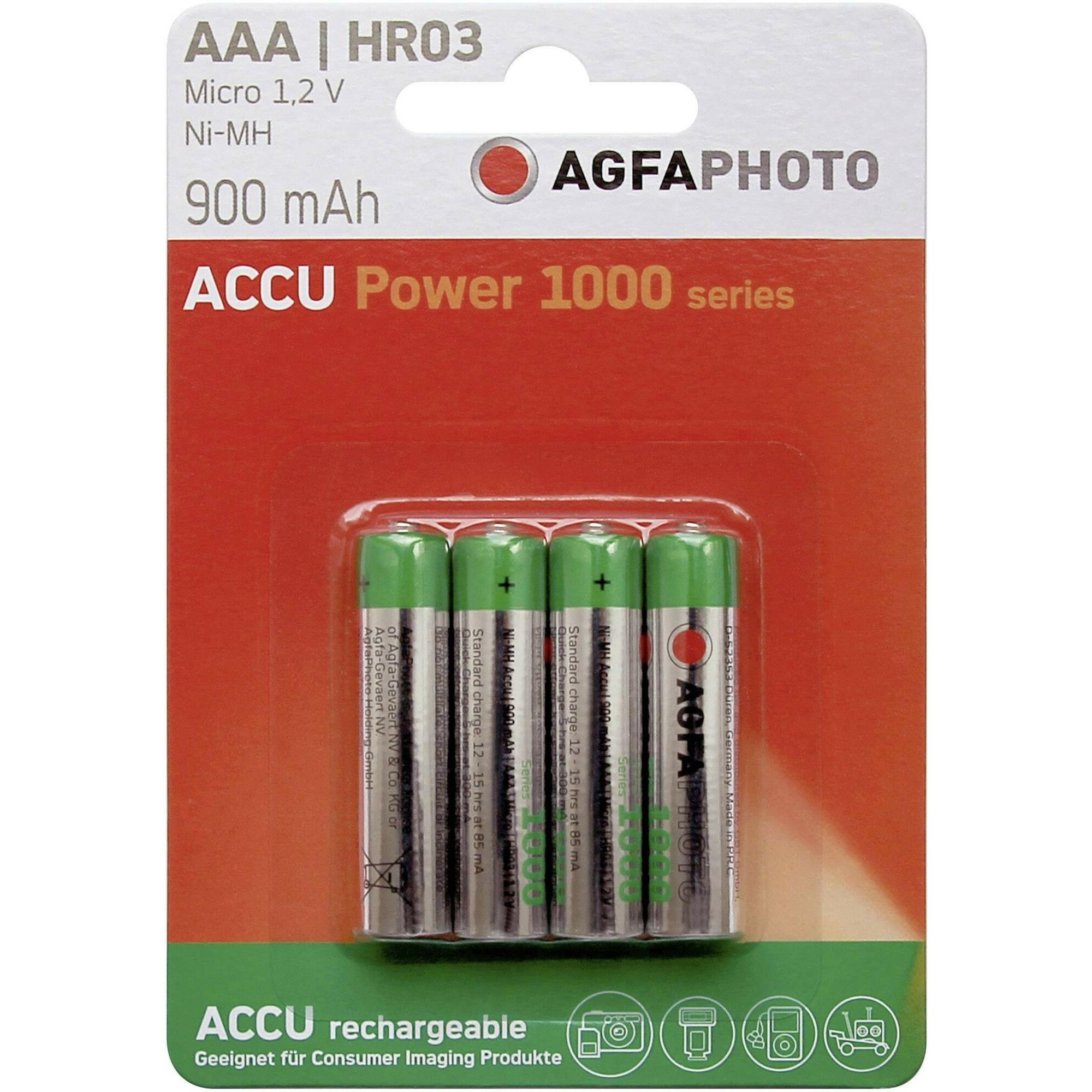 AGFAPHOTO Accu HR03 900 mAh (4 pz., AAA, 900 mAh), Batterie + pile