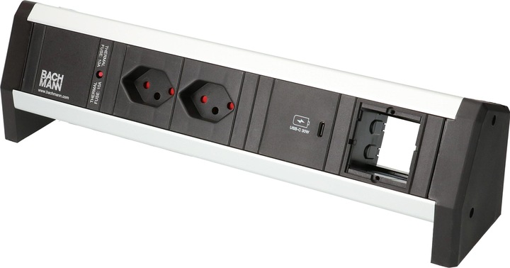 Actual product image Bachmann Desktop power strip DESK 1, 2x T13, 1x USB C, 1x Custom (2 x, Type 13, USB-A, USB-C)