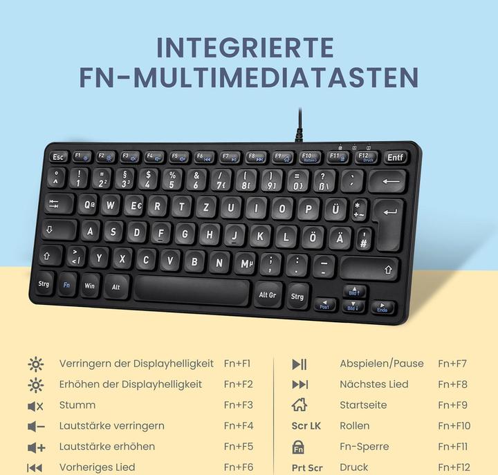 Actual product image Perixx PERIBOARD-432B EN, mini keyboard, USB wired, black (Germany, Cable)