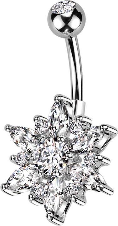 Immagine prodotto Star Piercing Banana d'argento con sfera d'argento e cristalli d'argento e fiore d'argento e argento (Ottone, Acciaio chirurgico 316L)