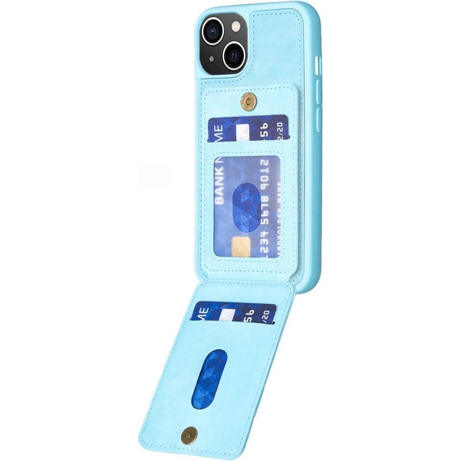 Thumbnail - Cover-Discount iPhone 15 - Kickstand Case mit Kartenfächer blau (Apple iPhone 15), Smartphone Hülle, Blau