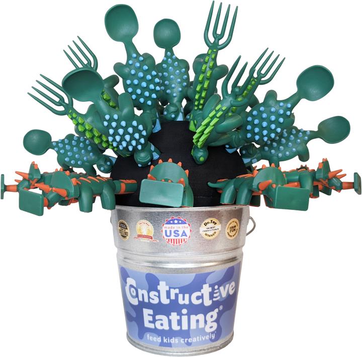 Produktbild Constructive Eating Dinosaurier Eimer Besteck Display