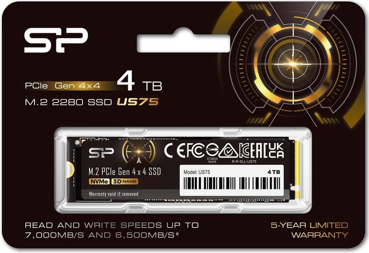 Silicon Power 4TB US75 Nvme PCIe Gen4x4 M.2 2280 SSD R/W Up to 7,000/6,500 MB/s (SP04KGBP44US7505) Compatible with Playstation 5 : Silicon Power 4TB US75 Nvme PCIe Gen4 M.2 2280 SSD R⁄W