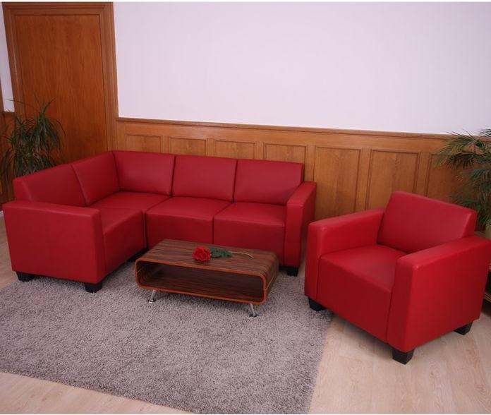 Actual product image Mendler Modular Sofa-System Couch-Garnitur Lyon 4-1, Kunstleder, rot