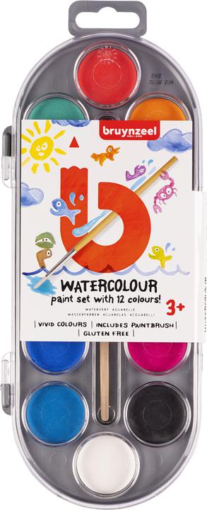 Bruynzeel Kinder-Aquarell (Weiss, Orange, Gelb, Lila, Hellgelb, Dunkelgrün, Schwarz, Rot, Hellgrün, Braun, Dunkelblau, Hellblau, 1000 ml)