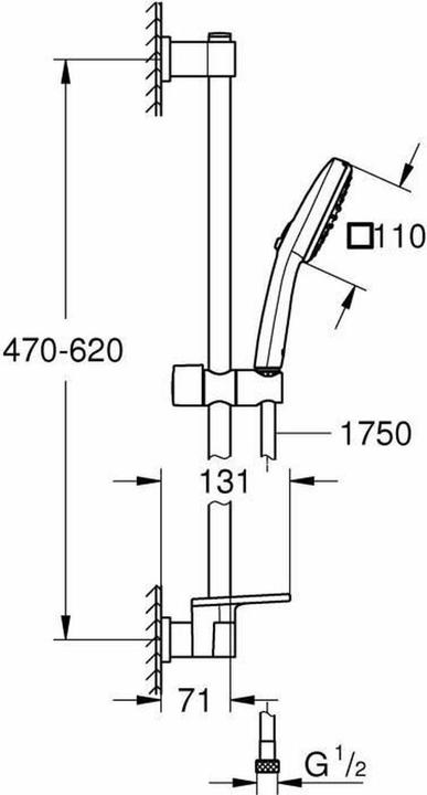 Produktbild Grohe Vitalio Comfort 110 QuickFix Brausestangenset, kleben oder bohren, Länge 600mm, inkl. Duschablage, 2