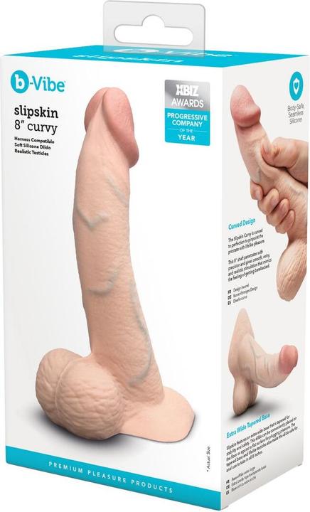 Actual product image Earthly Body Slipskin Realistic Silicone Dildo 8 Inch Curved Cream