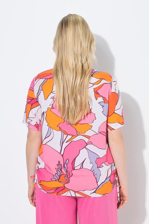 Produktbild Ulla Popken Bluse, Blüten, Raffbänder, Rundhals, Halbarm (54, 56)