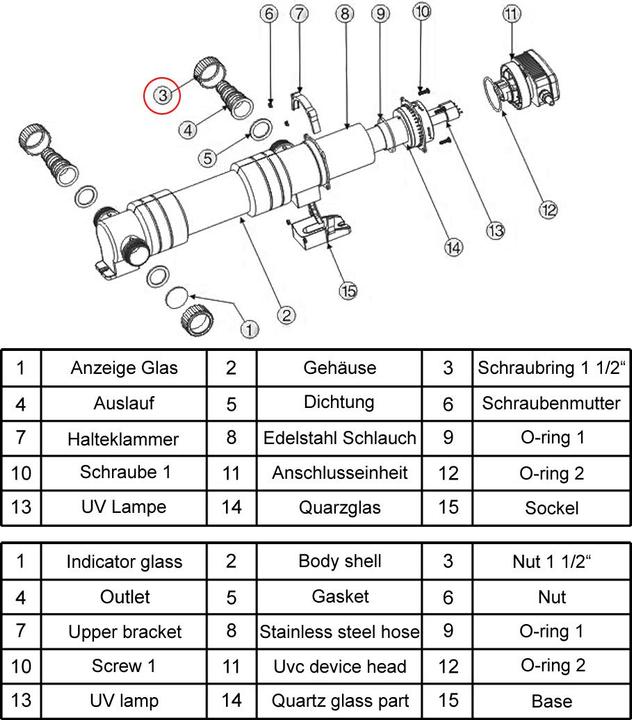 Actual product image SunSun Spare Part CUV-618 Ring Nut 18W Clarifier UVC Device