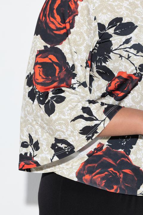 Actual product image Ulla Popken Shirt, Rosen, Wickeloptik, V-Ausschnitt, 3/4-Glockenärmel (42, 44)