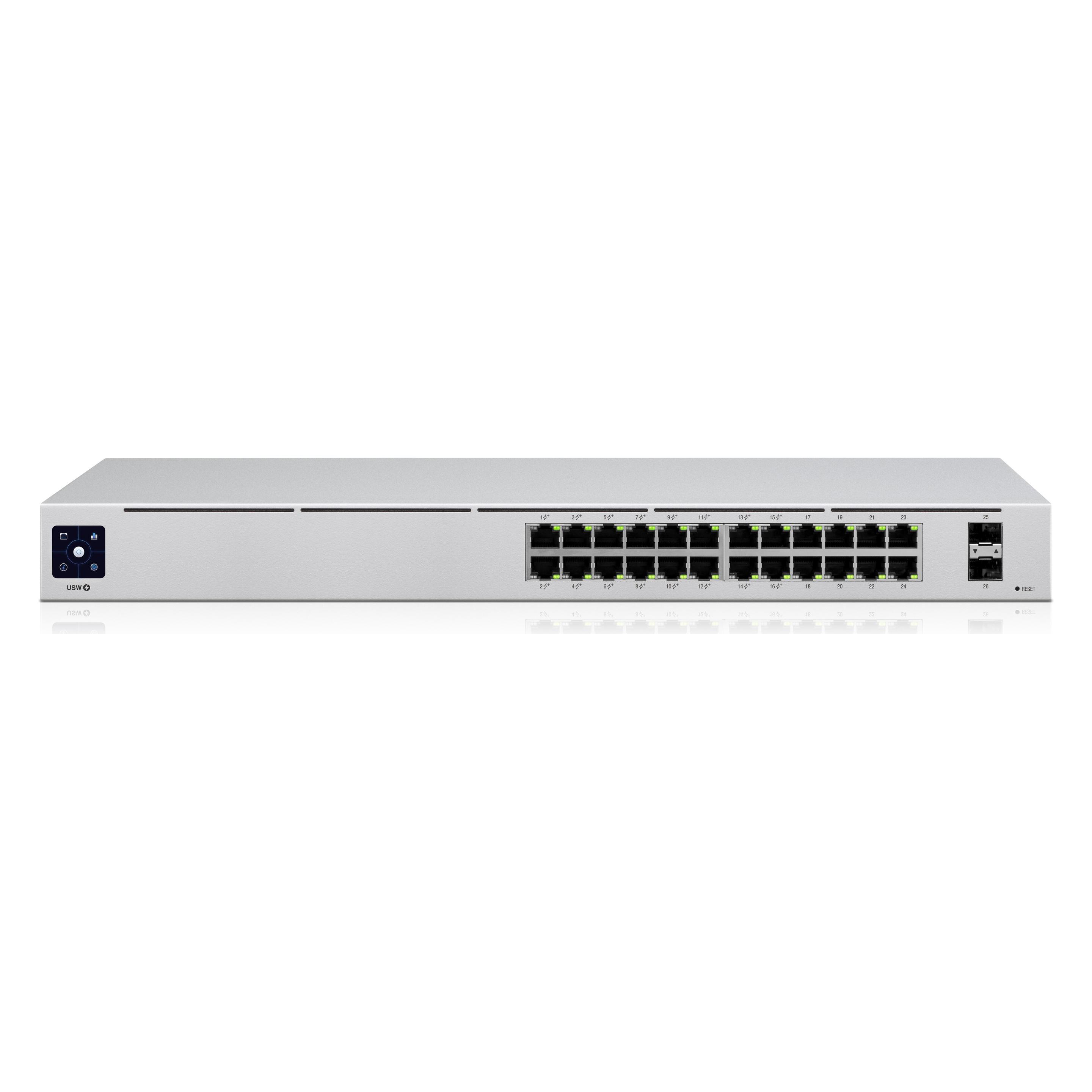 Ubiquiti UniFi USW PoE 802.3at 24-Port Gigabit Switch mit SFP, lüfterlos (24 Ports), Netzwerk Switch