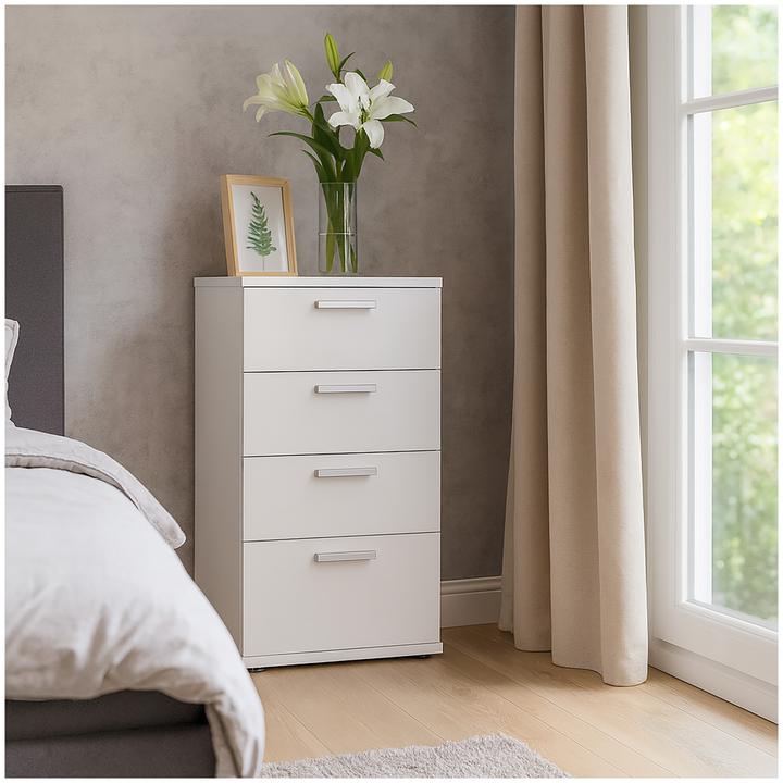 Produktbild HTI-Living Nachtkommode 4 Schubladen Nina Sonoma Weiss 2er-Set (45 x 38 x 70 cm)