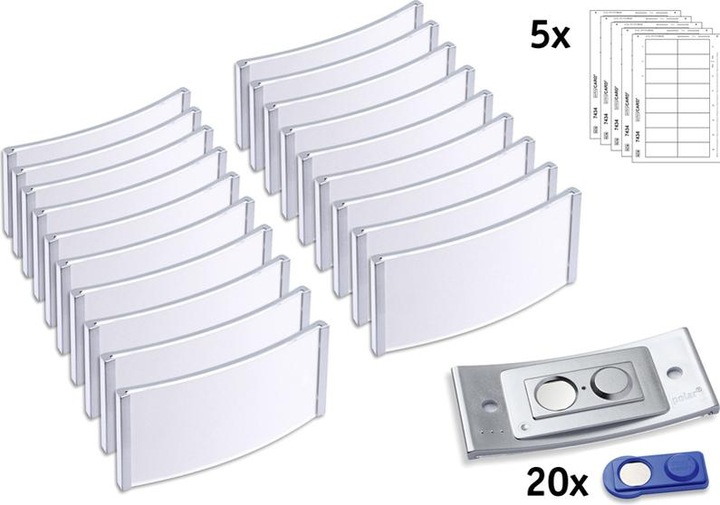Actual product image Badgepoint POL35MA66-20DR Name badges, 74 x 34 mm, metal-coloured