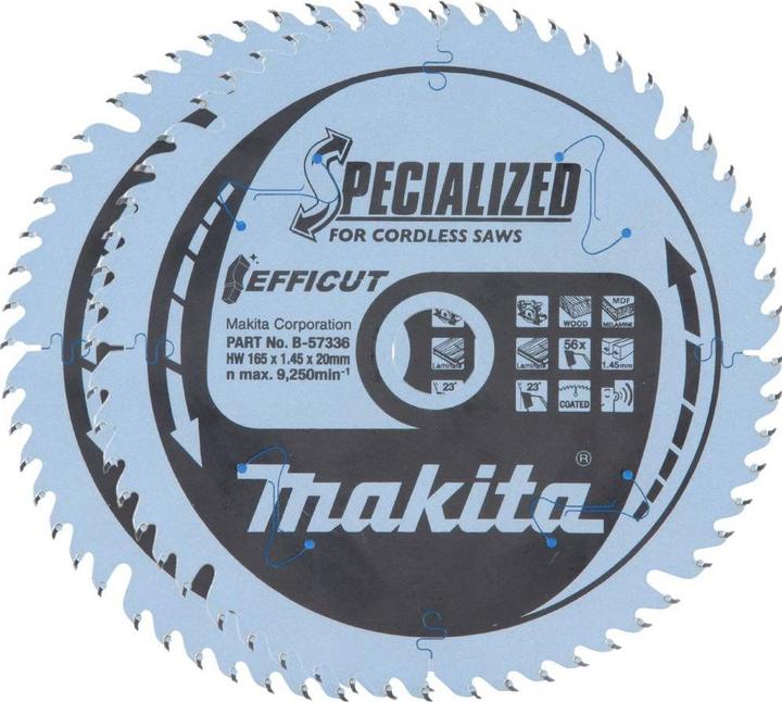 Makita B-57336-2 TCT saw for wood/MDF/laminate 165X1.45X20mm 23° T56 EFFICUT 2 pcs.