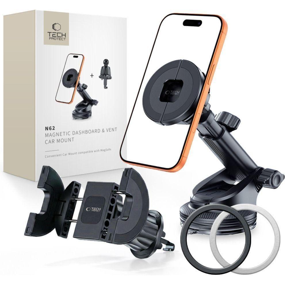 Tech-Protect N62 2in1 Universal & Magnetischer Magsafe Autohalter Für Dashboard & Belüftung Schwarz, Accessori per telecamere di rete