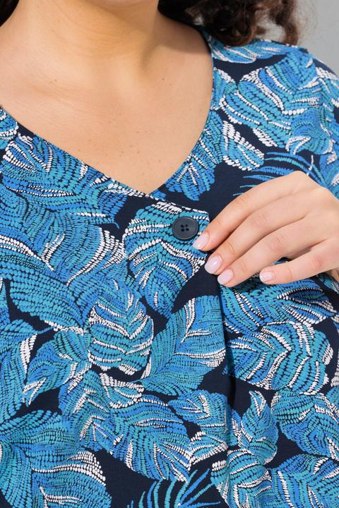 Image du produit Ulla Popken Robe en jersey imprimé feuilles, décolleté en V et manches courtes, coupe évasée (54)