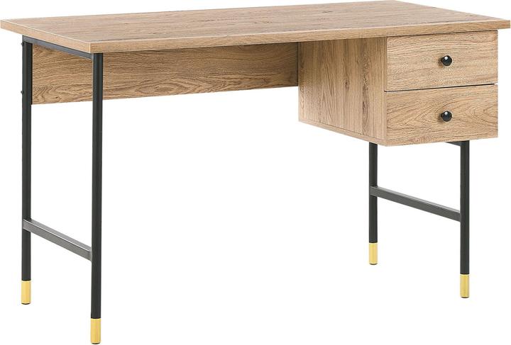 Produktbild Beliani Schreibtisch schwarz / heller Holzfarbton 120 x 60 cm 2 Schubladen ABILEN (120 x 60 x 77 cm)