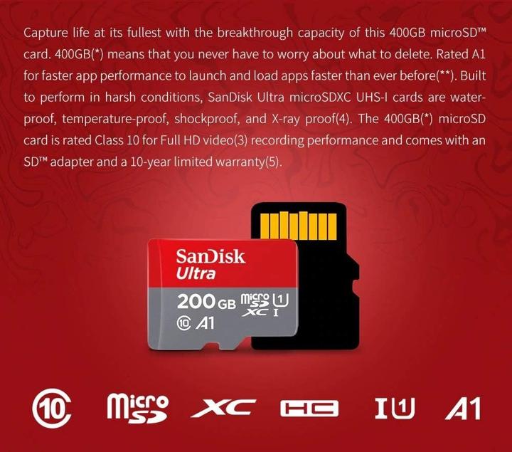 Productafbeelding SANDISK microSDXC Ultra Premium UHS-I met adapter (200 GB, microSDXC, U1, UHS-I)
