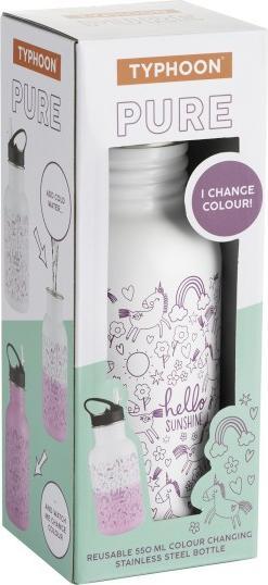 Actual product image Typhoon Pure Range | Colour Changing Steel Water Bottle | Unicorn and Rainbow Print Design | Leak-Proof & Co (0.55 l)