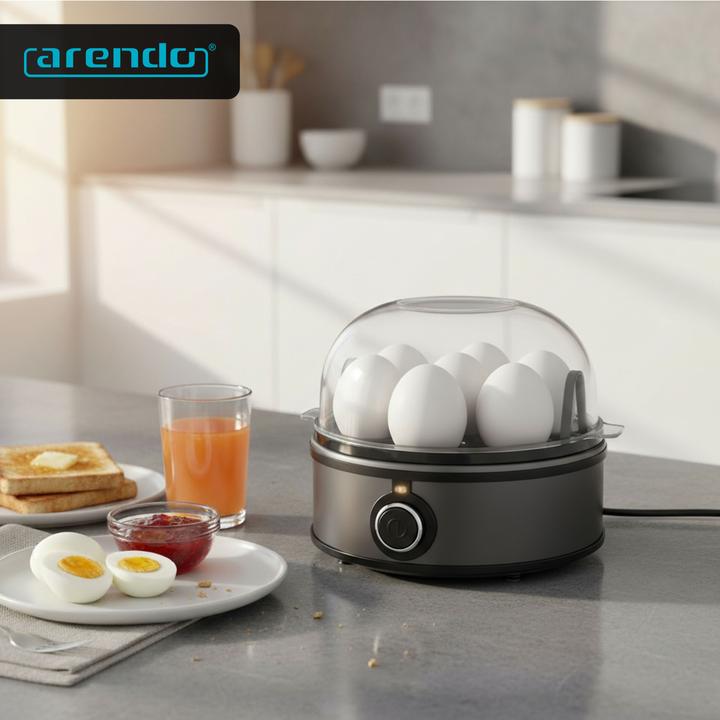 Produktbild Arendo Eierkocher für 7 Eier gleichzeitig, 350W, Edelstahl-Design, pochierte Eier & Omelette Einsatz, grau