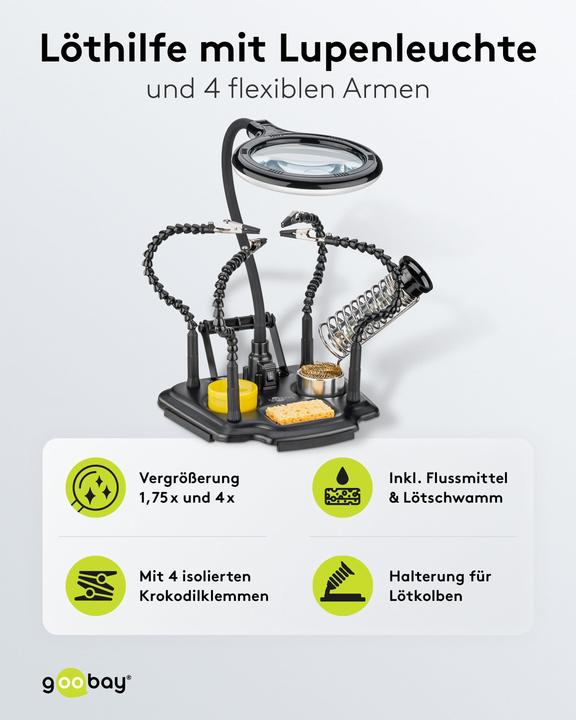 Image du produit Goobay Löthilfe mit Lupenleuchte und Schwanenhals-Armen (Lampe loupe)