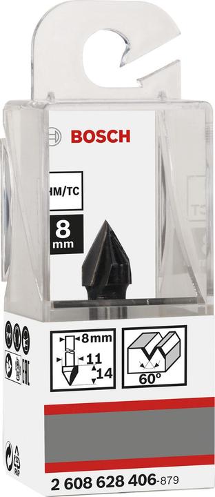 Immagine prodotto Bosch Professional Zubehör Fresa a V, 8 mm, D1 11 mm, L 14 mm, G 45 mm, 60°