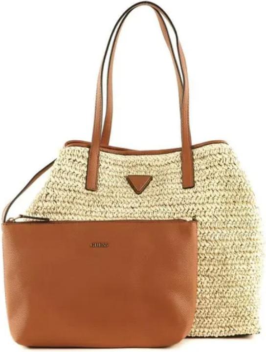 Guess Vikky, Textile Handbag, Large Tote, Natural / Cognac, 205222, 50 x 3