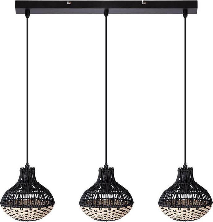 Actual product image Nino Leuchten 30810308Pendant lamp 'Milena' rattan black natural 3flg (E14)