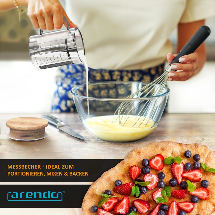 Actual product image Arendo Measuring jug 350 ML made of glass, 0.35 litre, airtight, bamboo lid, silicone seal for flour (350 ml)