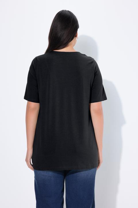 Image du produit Ulla Popken T-shirt manches courtes et col tunisien, coupe évasée (60)