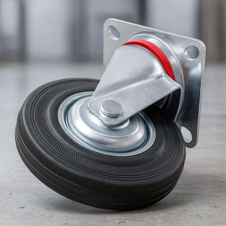 Image du produit Wiltec Kit 2x Roulettes pivotantes Caoutchouc plein 75 mm Jantes en métal Plaque de montage 50 kg par roue