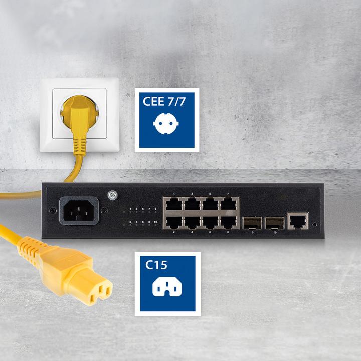 Actual product image ACT Powercord mains connector CEE 7/7 male (angled) - C15 yellow 1 m (1 m)