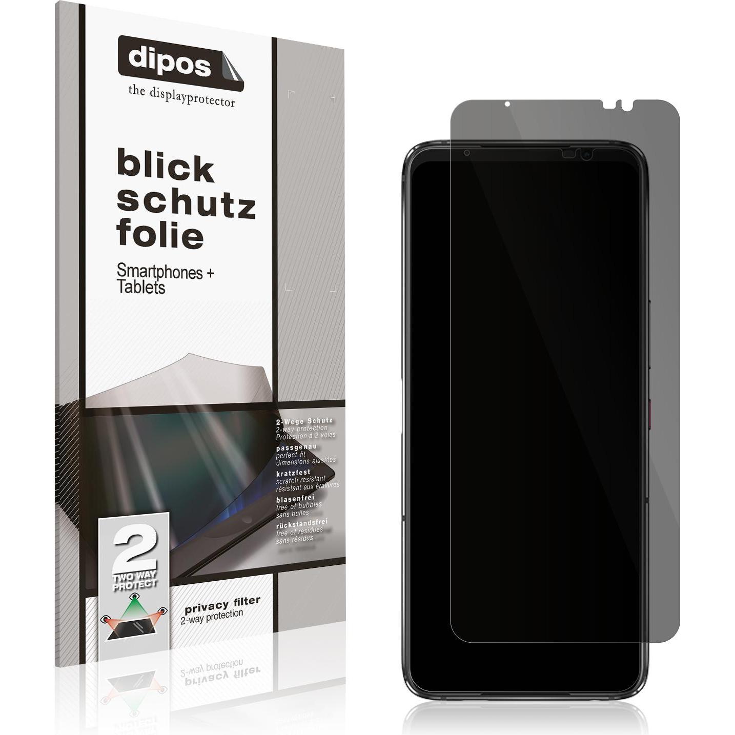 Dipos Blickschutzfolie 2-Way Anti-Shock (1 Stück, Asus ROG Phone 7), Smartphone Schutzfolie, Transparent
