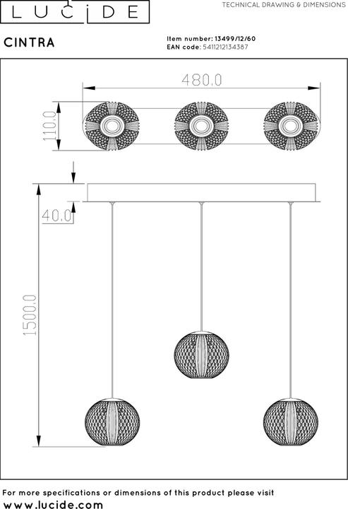 Actual product image Lucide CINTRA - Pendant luminaires - LED - 1x12,6W 2700K - Transparent 13499/12/60 (283 lm)