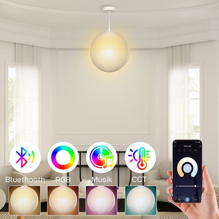 Produktbild Swisshandel24 3D Mond Pendelleuchte Hängelampe mit APP-Steuerung, Musik, Cremeweiss (E27, 806 lm)