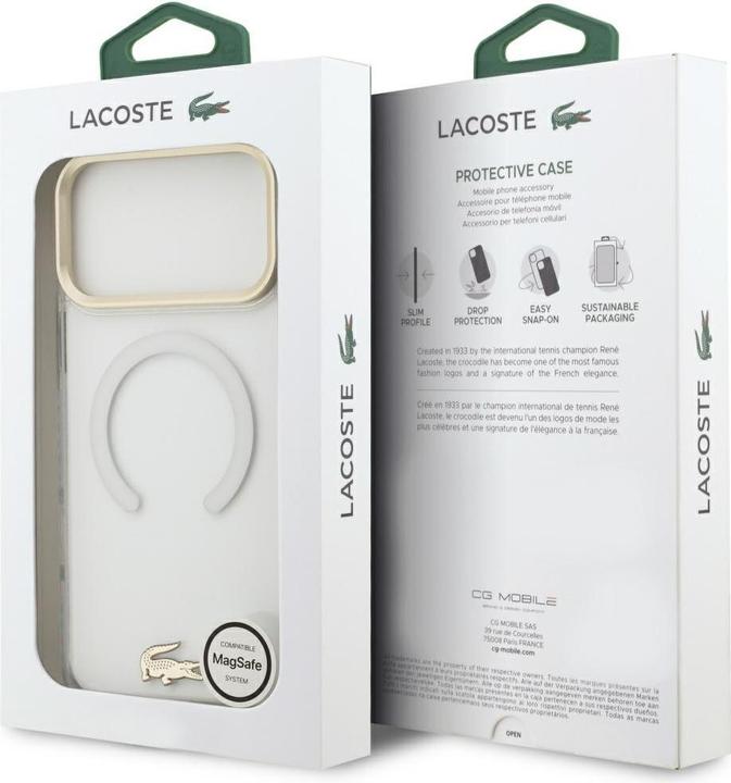 Image du produit Lacoste Shockproof Transparent Frosted Gold Logo MagSafe Case for iPhone 17 Pro Max White (Apple iPhone 17 Pro Max)