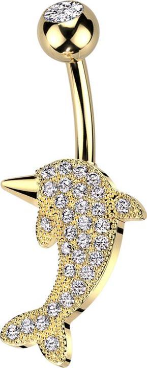 Produktbild Star Piercing Banane vergoldet mit Kugel vergoldet Kristall silber und Delfin Kristallen silber (Messing, Chirurgenstahl 316L)