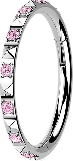 Produktbild Star Piercing Micro Segmentring klappbar silber seitlich Pyramiden und Kristalle pink (ohne Messing, Titan)