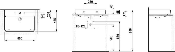 Actual product image Laufen Countertop washbasin PRO S special version o ÜL o HL 650x465mm white LCC (465 mm, 650 mm)