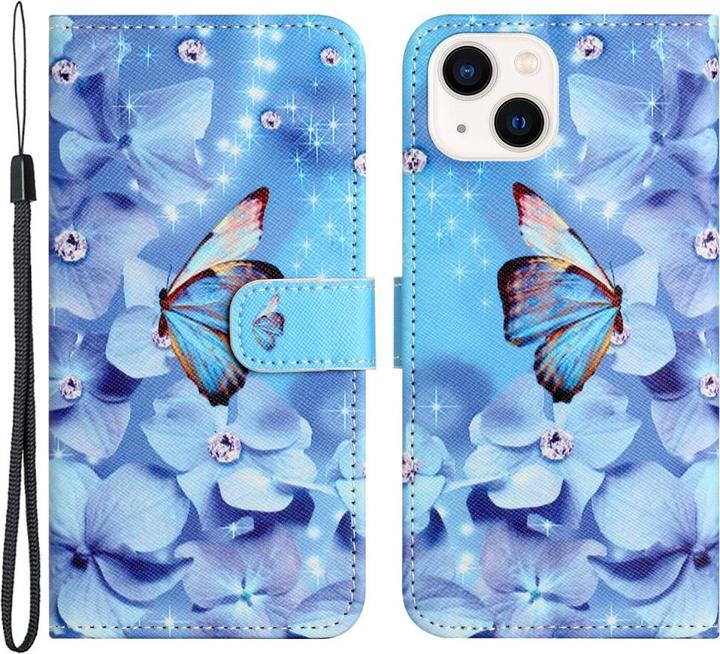 Actual product image Ueli Express iPhone 15 Book Case with Card Pocket Blue Butterfly (Apple iPhone 15)