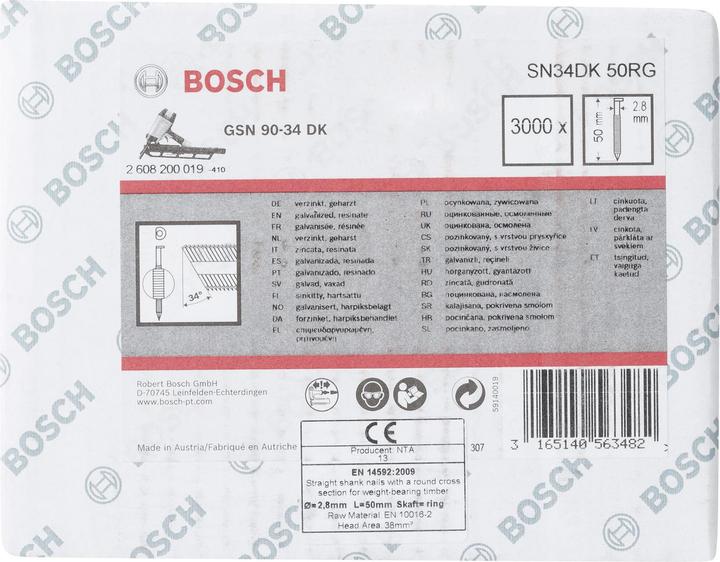 Voedingswaarden en ingrediënten Bosch Professional Zubehör D-kop stripnagel SN34DK 50